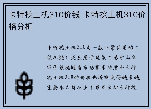 卡特挖土机310价钱 卡特挖土机310价格分析