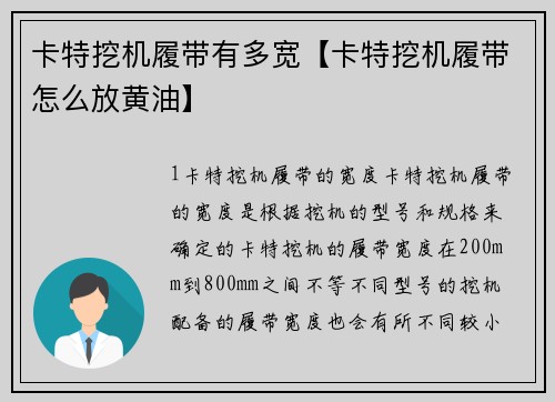 卡特挖机履带有多宽【卡特挖机履带怎么放黄油】